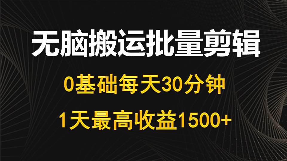 每天30分钟，0基础无脑搬运批量剪辑，1天最高收益1500+-源创智汇网