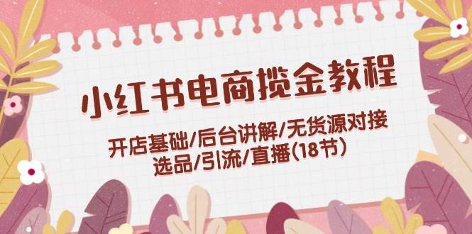 小红书电商揽金教程：开店基础/后台讲解/无货源对接/选品/引流/直播(18节)-源创智汇网