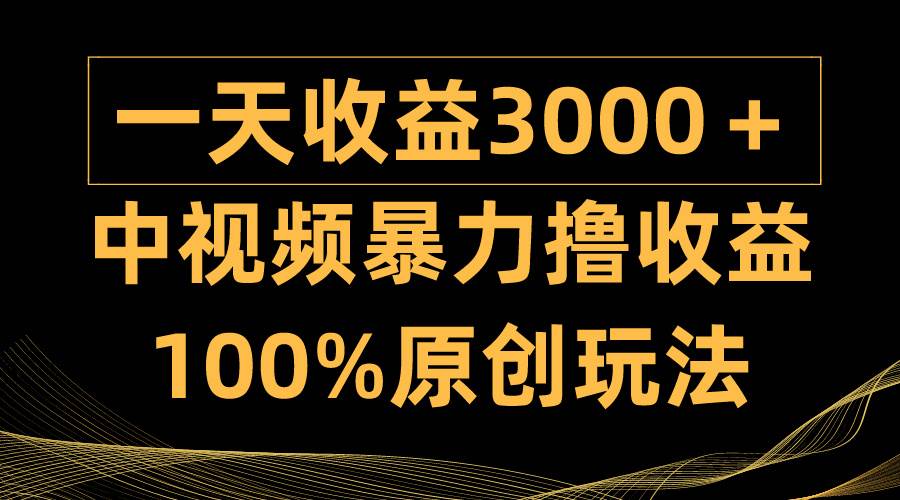 中视频暴力撸收益，日入3000＋，100%原创玩法，小白轻松上手多种变现方式-源创智汇网