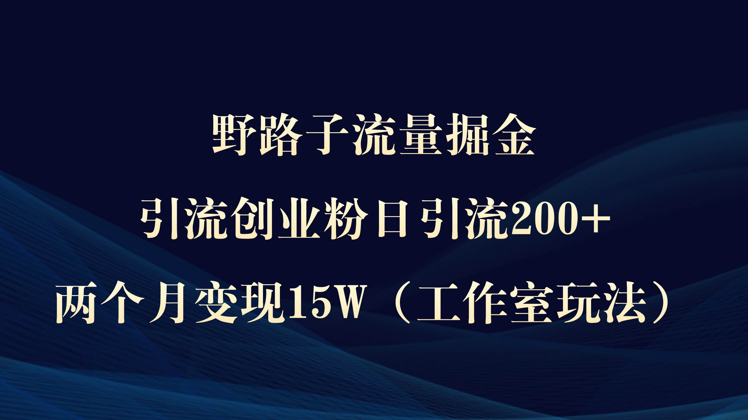 野路子流量掘金，引流创业粉日引流200+，两个月变现15W（工作室玩法））-源创智汇网