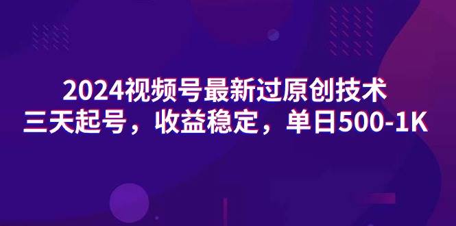 2024视频号最新过原创技术，三天起号，收益稳定，单日500-1K-源创智汇网
