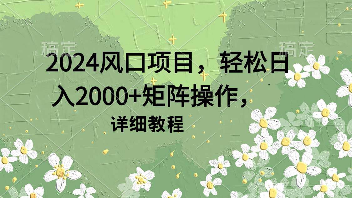 2024风口项目，轻松日入2000+矩阵操作，详细教程-源创智汇网