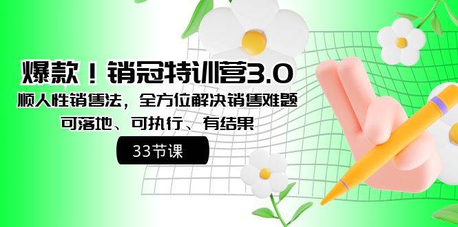爆款！销冠特训营3.0之顺人性销售法，全方位解决销售难题、可落地、可执行、有结果-源创智汇网