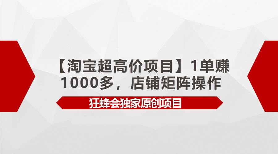 【淘宝超高价项目】1单赚1000多，店铺矩阵操作-源创智汇网