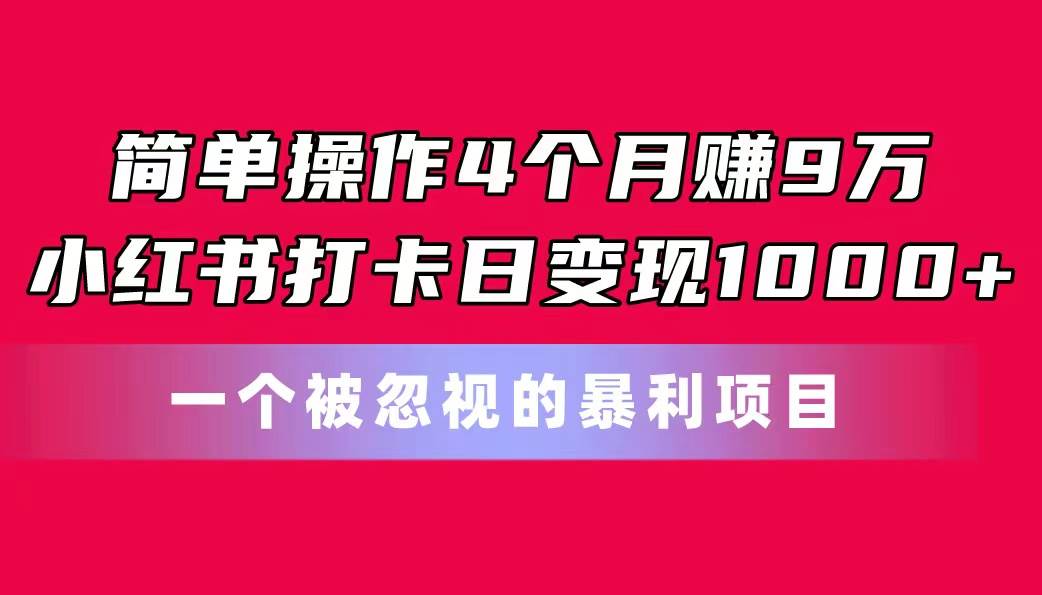 简单操作4个月赚9万！小红书打卡日变现1000+！一个被忽视的暴力项目-源创智汇网