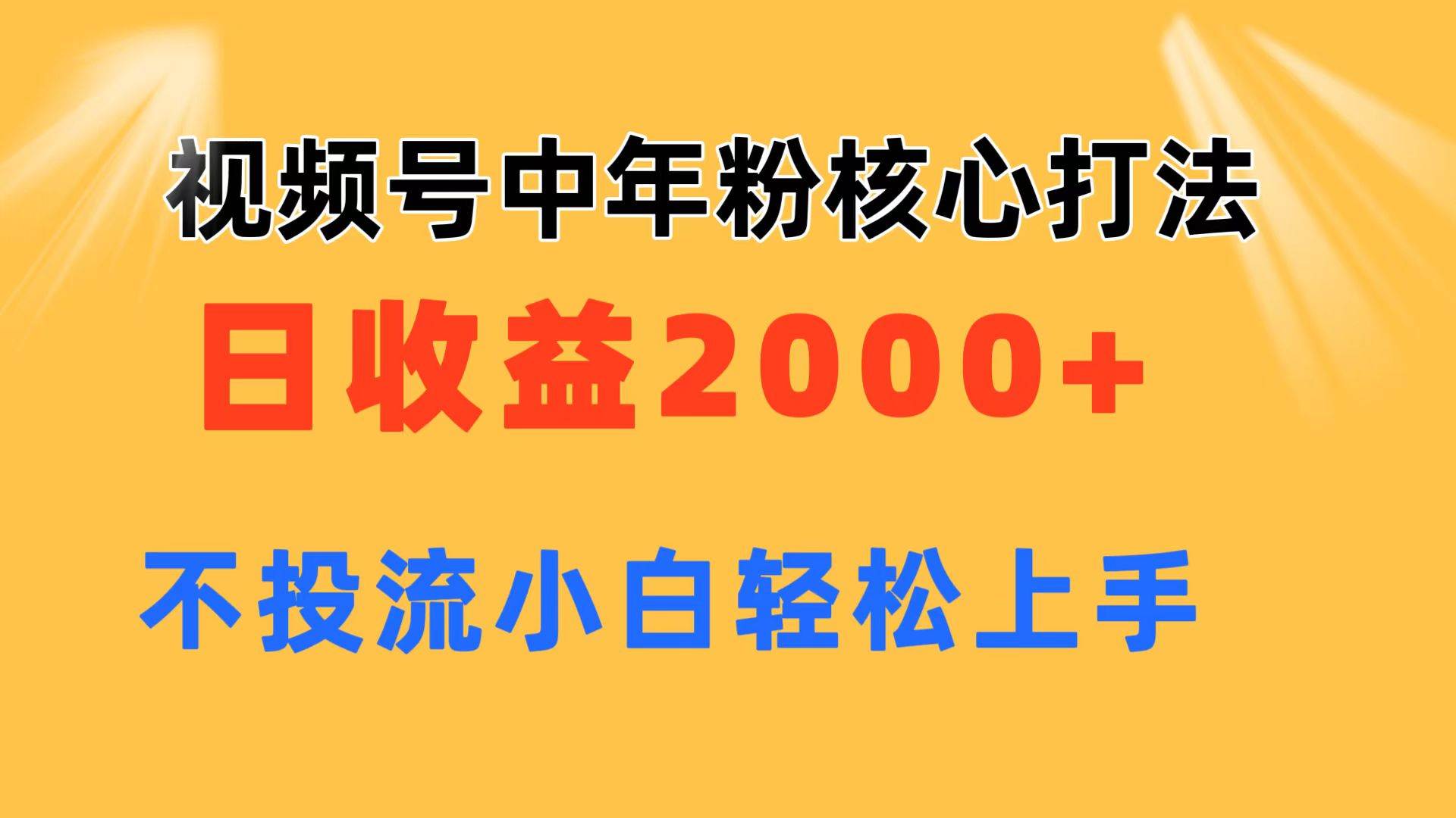 视频号中年粉核心玩法 日收益2000+ 不投流小白轻松上手-源创智汇网
