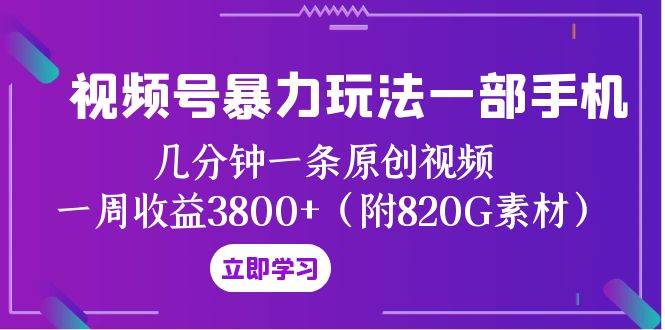 视频号暴力玩法一部手机 几分钟一条原创视频 一周收益3800+（附820G素材）-源创智汇网