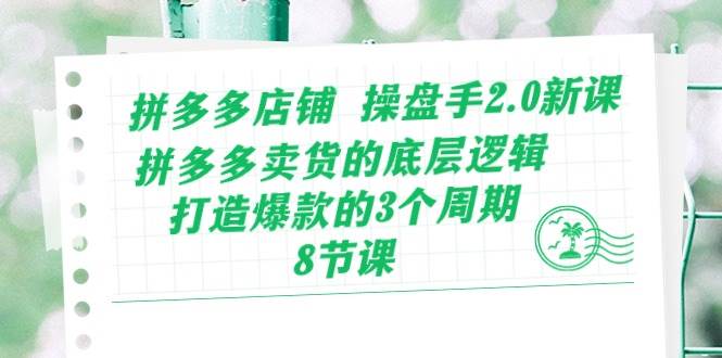 拼多多店铺 操盘手2.0新课，拼多多卖货的底层逻辑，打造爆款的3个周期-8节-源创智汇网