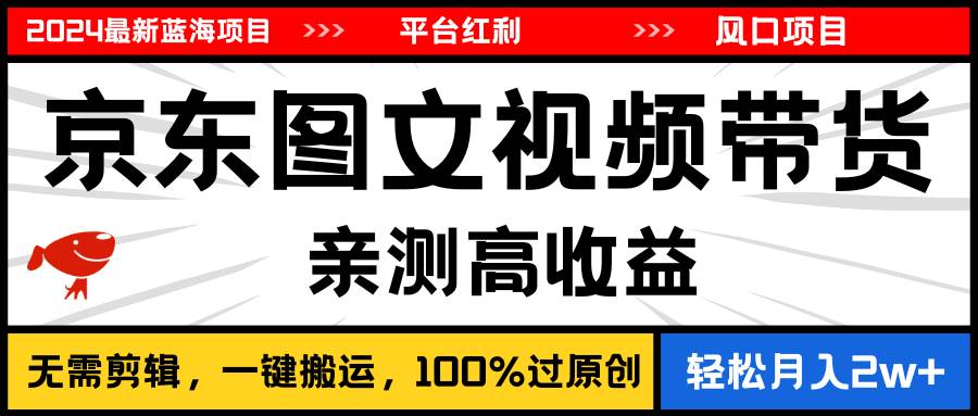 2024最新蓝海项目，逛逛京东图文视频带货，无需剪辑，月入20000+-源创智汇网