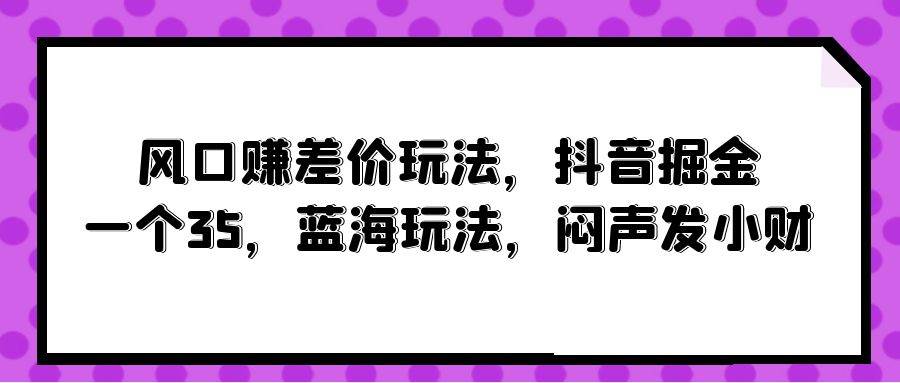 风口赚差价玩法，抖音掘金，一个35，蓝海玩法，闷声发小财-源创智汇网