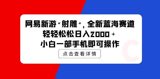 网易新游 射雕 全新蓝海赛道，轻松日入2000＋小白一部手机即可操作-源创智汇网