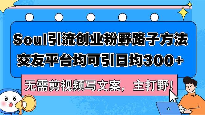Soul引流创业粉野路子方法，交友平台均可引日均300+，无需剪视频写文案…-源创智汇网