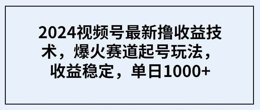 2024视频号最新撸收益技术，爆火赛道起号玩法，收益稳定，单日1000+-源创智汇网