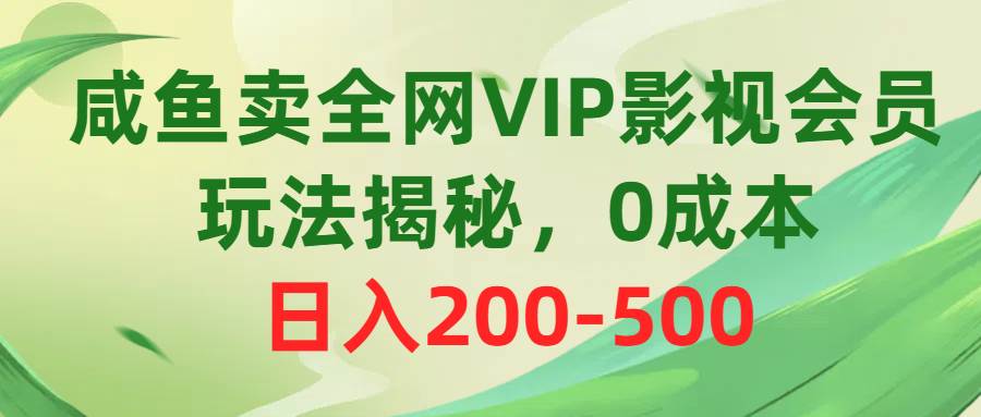 咸鱼卖全网VIP影视会员，玩法揭秘，0成本日入200-500-源创智汇网