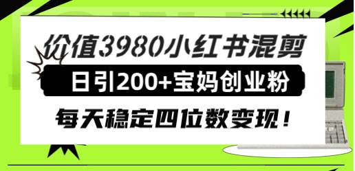 价值3980小红书混剪日引200+宝妈创业粉，每天稳定四位数变现！-源创智汇网