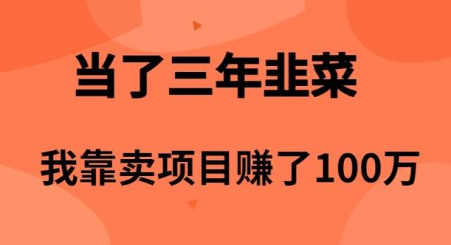 当了3年韭菜，我靠卖项目赚了100万-源创智汇网