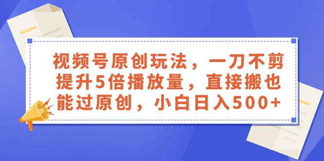 视频号原创玩法，一刀不剪提升5倍播放量，直接搬也能过原创，小白日入500+-源创智汇网