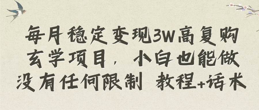 每月稳定变现3W高复购玄学项目，小白也能做没有任何限制 教程+话术-源创智汇网