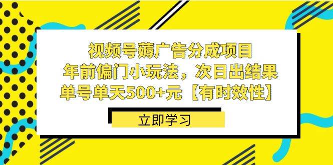 视频号薅广告分成项目，年前偏门小玩法，次日出结果，单号单天500+元【有时效性】-源创智汇网