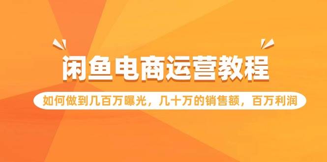 闲鱼电商运营教程：如何做到几百万曝光，几十万的销售额，百万利润-源创智汇网