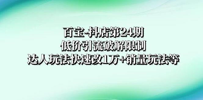 百宝-抖店第24期：低价引流破解限制，达人玩法快速改1万+销量玩法等-源创智汇网