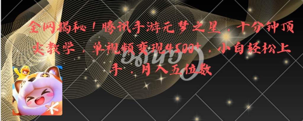 全网揭秘！腾讯手游元梦之星，十分钟顶尖教学，单视频变现4500+月入5位数-源创智汇网