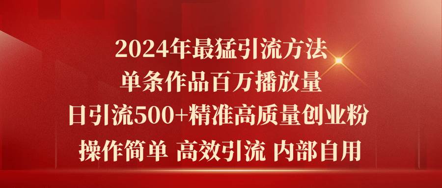 2024年最猛暴力引流方法，单条作品百万播放 单日引流500+高质量精准创业粉-源创智汇网