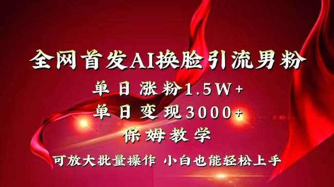 全网独创首发AI换脸引流男粉单日涨粉1.5W+变现3000+小白也能上手快速拿结果-源创智汇网