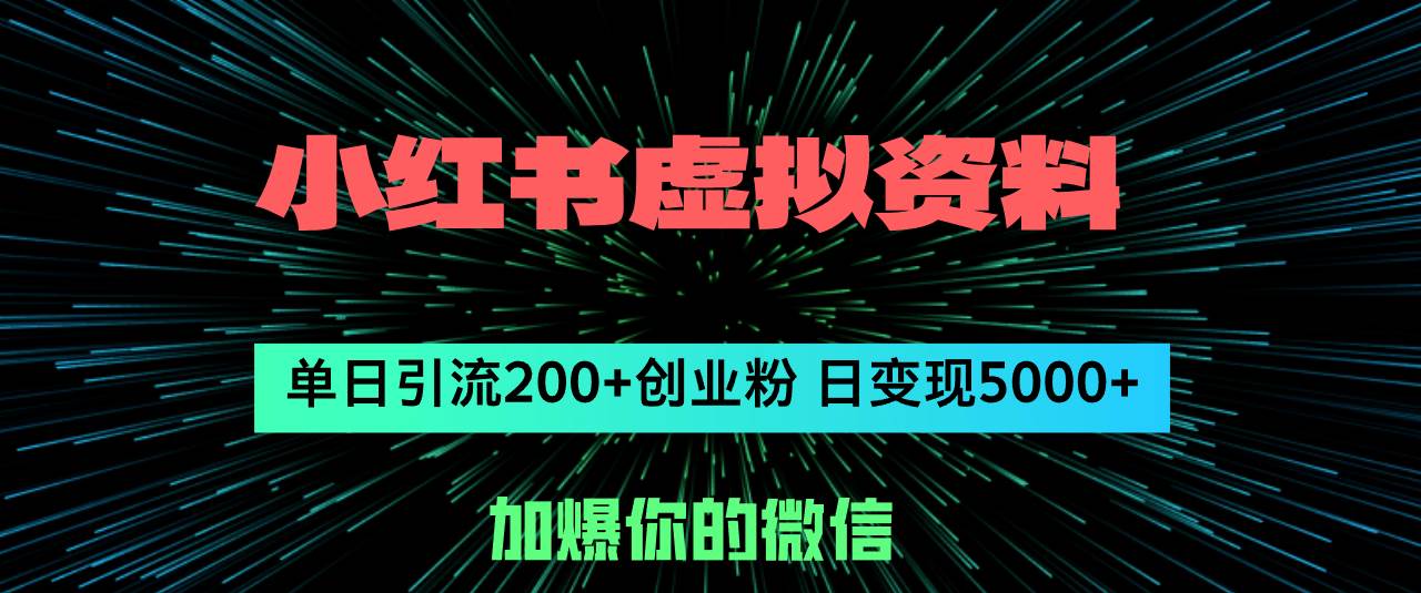 小红书虚拟资料日引流200+创业粉，单日变现5000+-源创智汇网