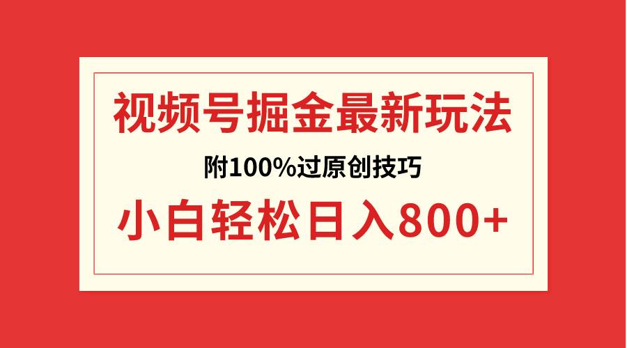 视频号掘金，小白轻松日入800+（附100%过原创技巧）-源创智汇网
