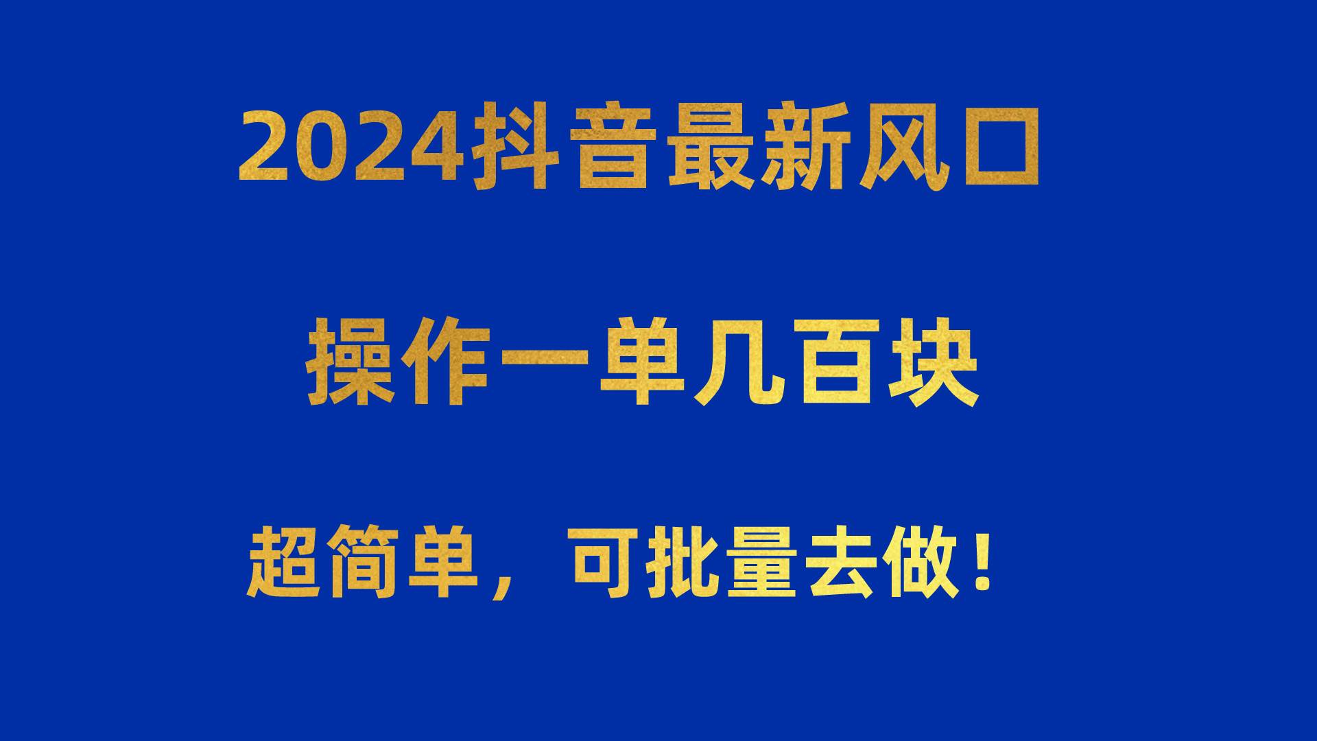 2024抖音最新风口！操作一单几百块！超简单，可批量去做！！！-源创智汇网