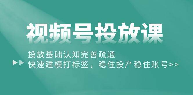视频号投放课：投放基础认知完善疏通，快速建模打标签，稳住投产稳住账号-源创智汇网
