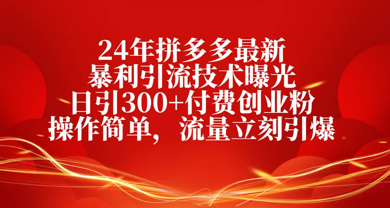 24年拼多多最新暴利引流技术曝光，日引300+付费创业粉，操作简单，流量…-源创智汇网