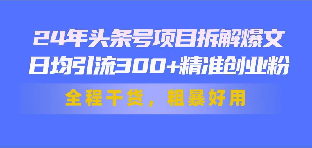 24年头条号项目拆解爆文，日均引流300+精准创业粉，全程干货，粗暴好用-源创智汇网