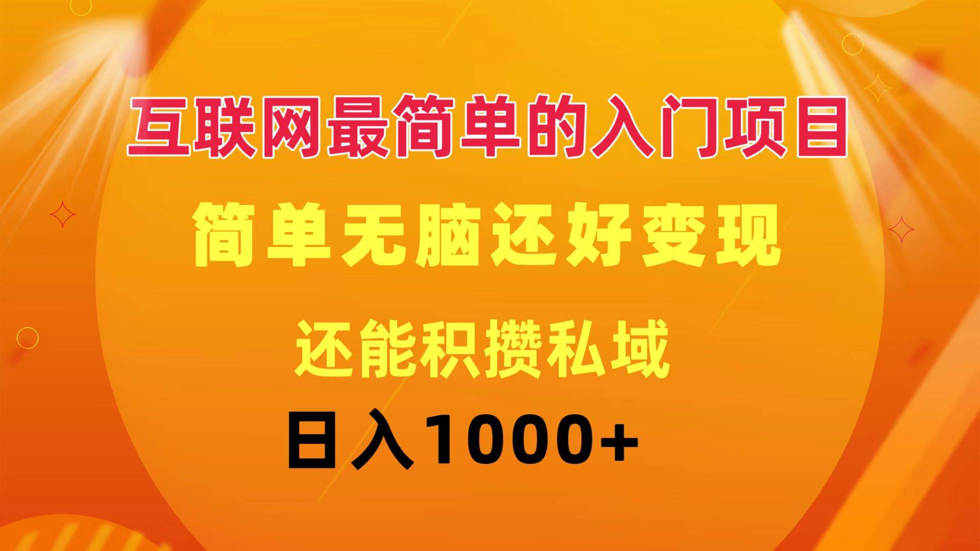 互联网最简单的入门项目：简单无脑变现还能积攒私域一天轻松1000+-源创智汇网