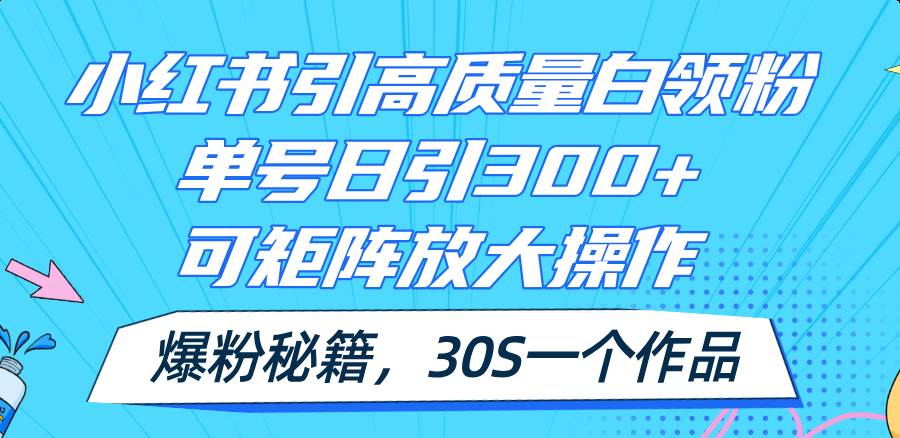 小红书引高质量白领粉，单号日引300+，可放大操作，爆粉秘籍！30s一个作品-源创智汇网