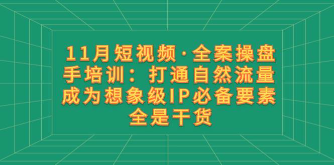 11月短视频·全案操盘手培训：打通自然流量 成为想象级IP必备要素 全是干货-源创智汇网