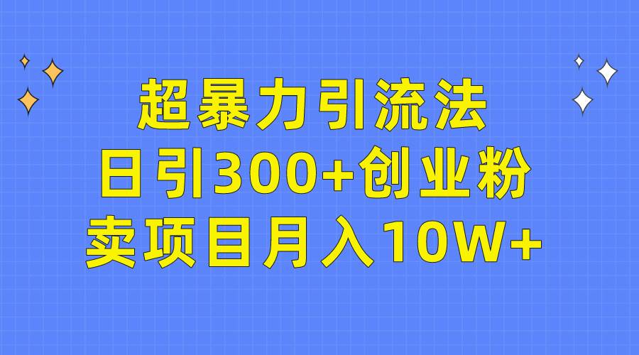 超暴力引流法，日引300+创业粉，卖项目月入10W+-源创智汇网
