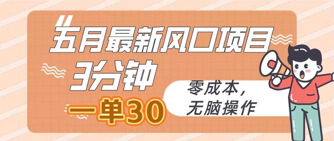 五月最新风口项目，3分钟一单30，零成本，无脑操作-源创智汇网
