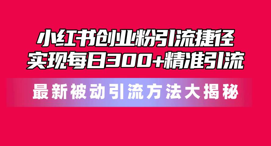 小红书创业粉引流捷径！最新被动引流方法大揭秘，实现每日300+精准引流-源创智汇网