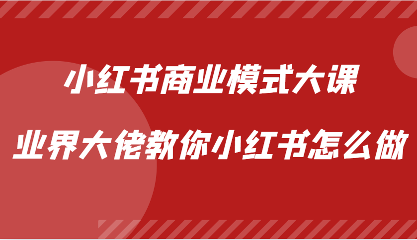 小红书商业模式大课，业界大佬教你小红书怎么做【视频课】-源创智汇网