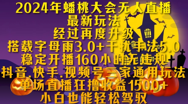 2024年蟠桃大会无人直播最新玩法，稳定开播160小时无违规，抖音、快手、视频号三家通用玩法-源创智汇网