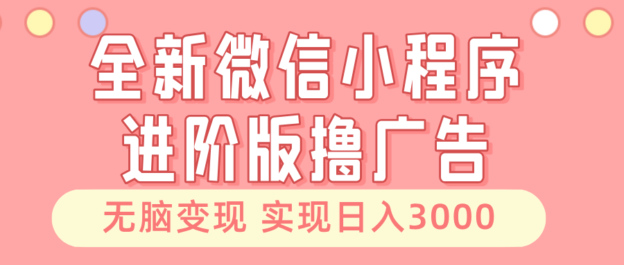 全新微信小程序进阶版撸广告 无脑变现睡后也有收入 日入3000＋-源创智汇网