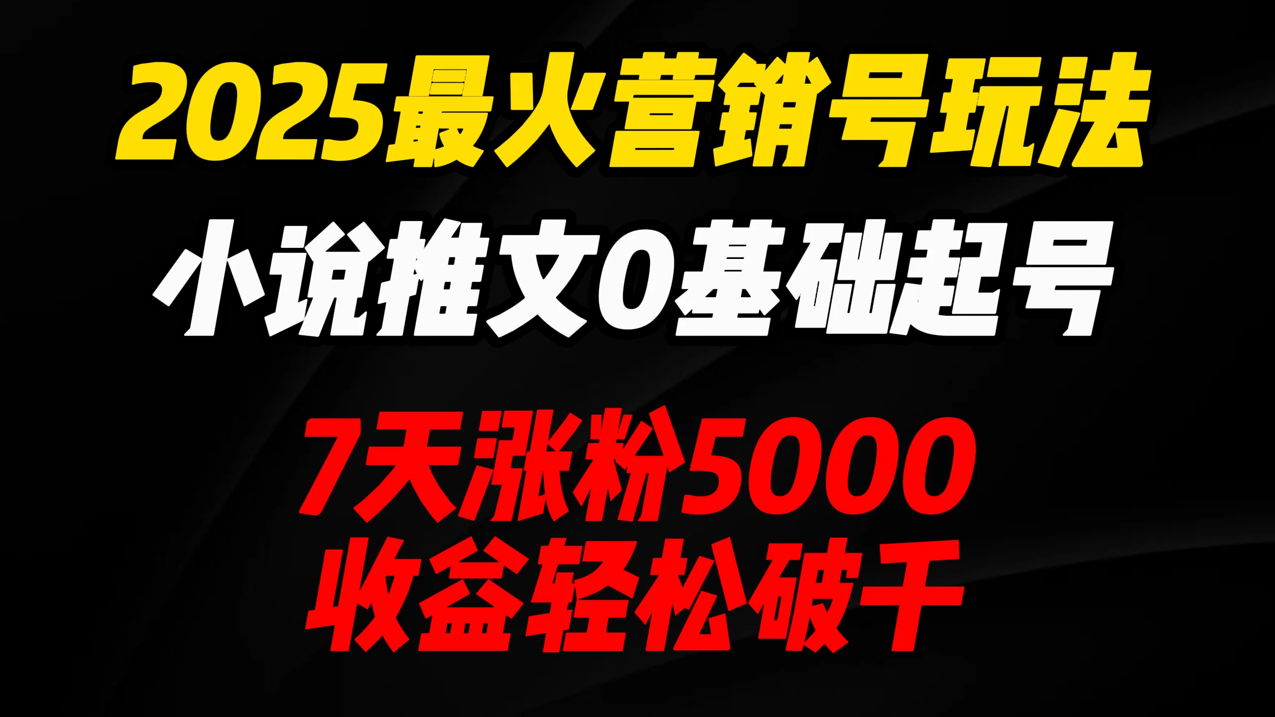 2025最火营销号玩法：小说推文0基础起号，7天涨粉5000，收益轻松破千！-源创智汇网
