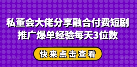 私董会大佬分享融合付费短剧推广爆单经验每天3位数-源创智汇网