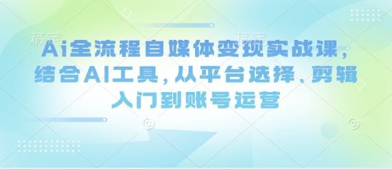 Ai全流程自媒体变现实战课，结合AI工具，从平台选择、剪辑入门到账号运营-源创智汇网