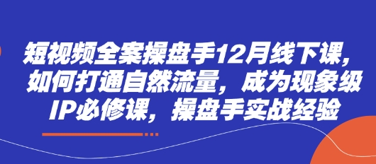 短视频全案操盘手12月线下课，如何打通自然流量，成为现象级IP必修课，操盘手实战经验-源创智汇网