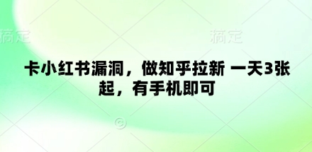 卡小红书漏洞，做知乎拉新 一天3张起，有手机即可-源创智汇网