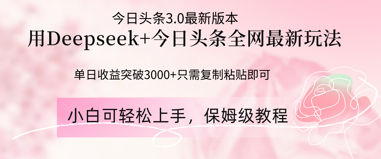 Deepseek结合今日头条全网最新玩法，单日收益突破3000+，只需要简单的…-源创智汇网