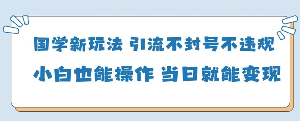 国学新玩法，引流不封号不违规小白也能操作，当日就能变现-源创智汇网